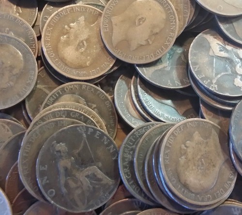 Old english pennies coins - english,