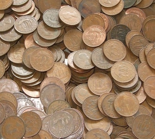 100 half pennies coins - coins, old