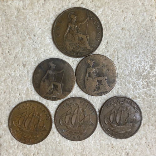 One penny and half - penny, coins